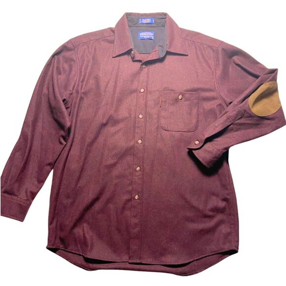 Pendleton Trail Shirt Mens L Maroon Button Up 100% Virgin Wool Elbow Patch - Picture 1 of 10
